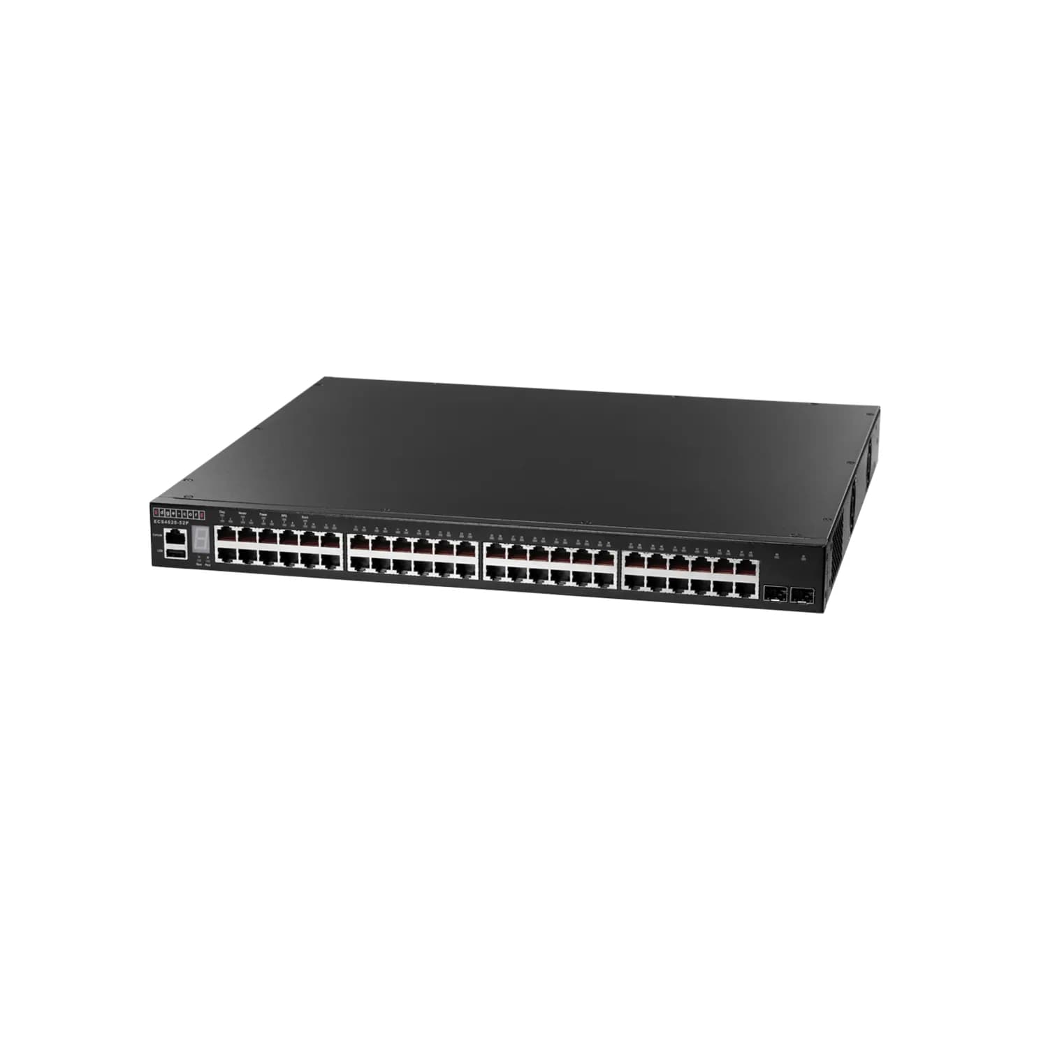 48 x GE PoE+ + 2 x 10G SFP+ ports + 1 x expansion slot (for dual 10G SFP+ ports) L3 Stackable Switch w/ 1 x RJ45 console port, 1 x USB type A storage 