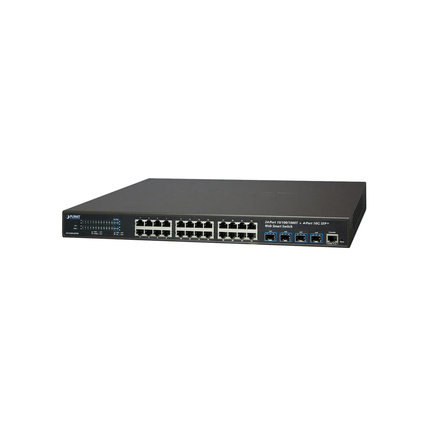 24-port 10/100/1000T + 4-port 10G SFP+ Web Smart Manageable Ethernet Switch, 802.1Q VLAN, IGMP Snooping, MSTP, LACP, SNMPv1/v2c