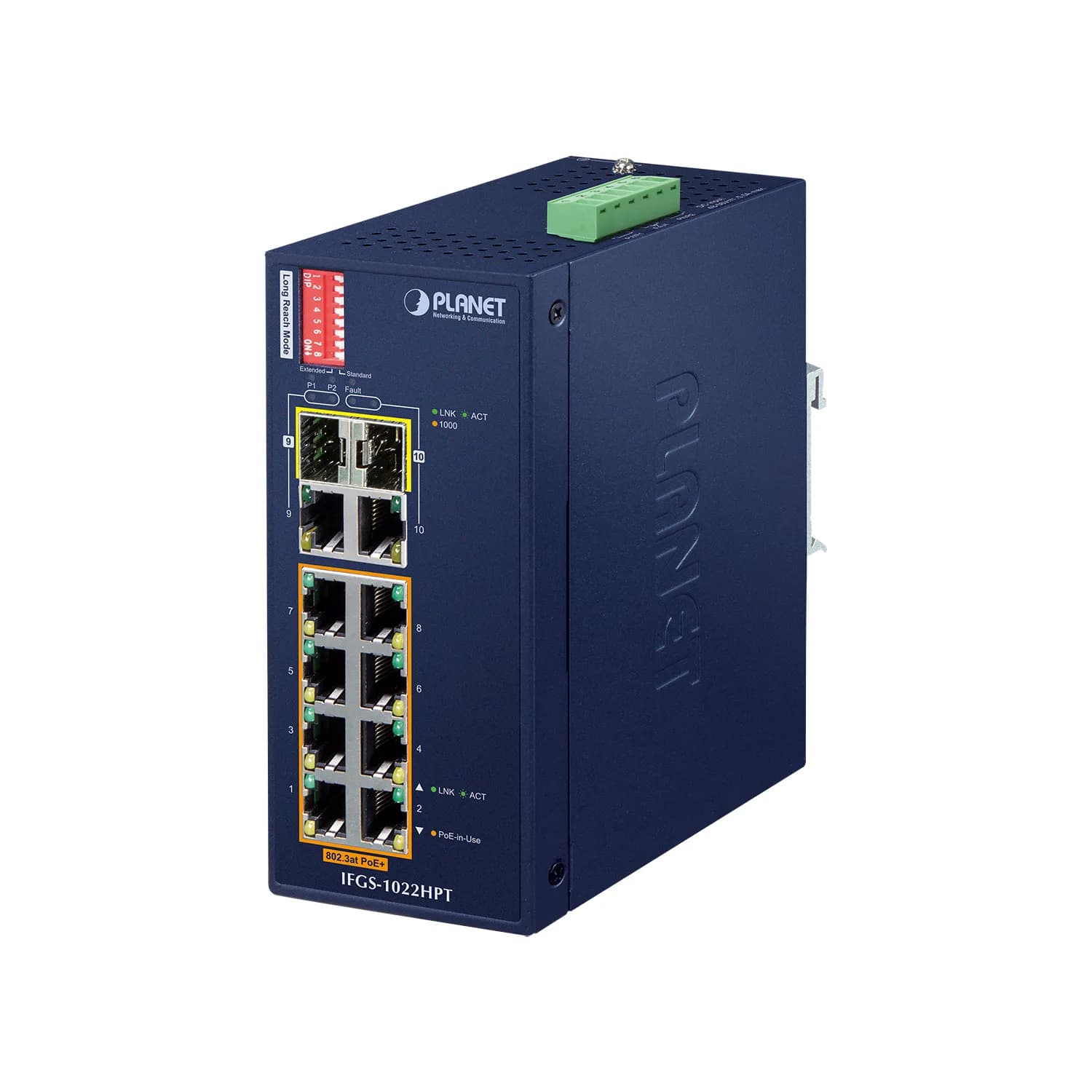 Industrial 8-Port 10/100TX 802.3at PoE + 2-Port Gigabit TP/SFP Combo Ethernet Switch (-40~75 degrees C) 