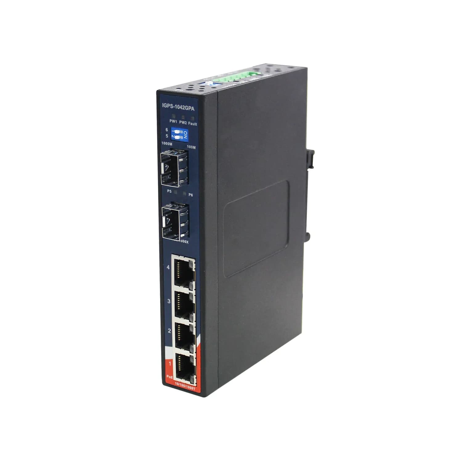 Slim Type 4 x 10/100/1000TX (RJ-45) PoE+, + 2 x 100/1000Base-X SFP slot