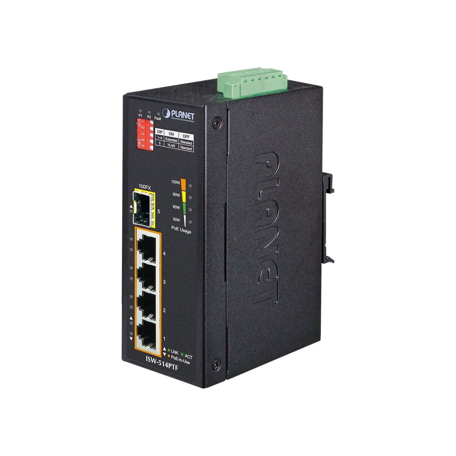 IP30 4-Port/TP + 1-Port Fiber(SFP) POE Industrial Fast Ethernet Switch (-40 to 75 C)