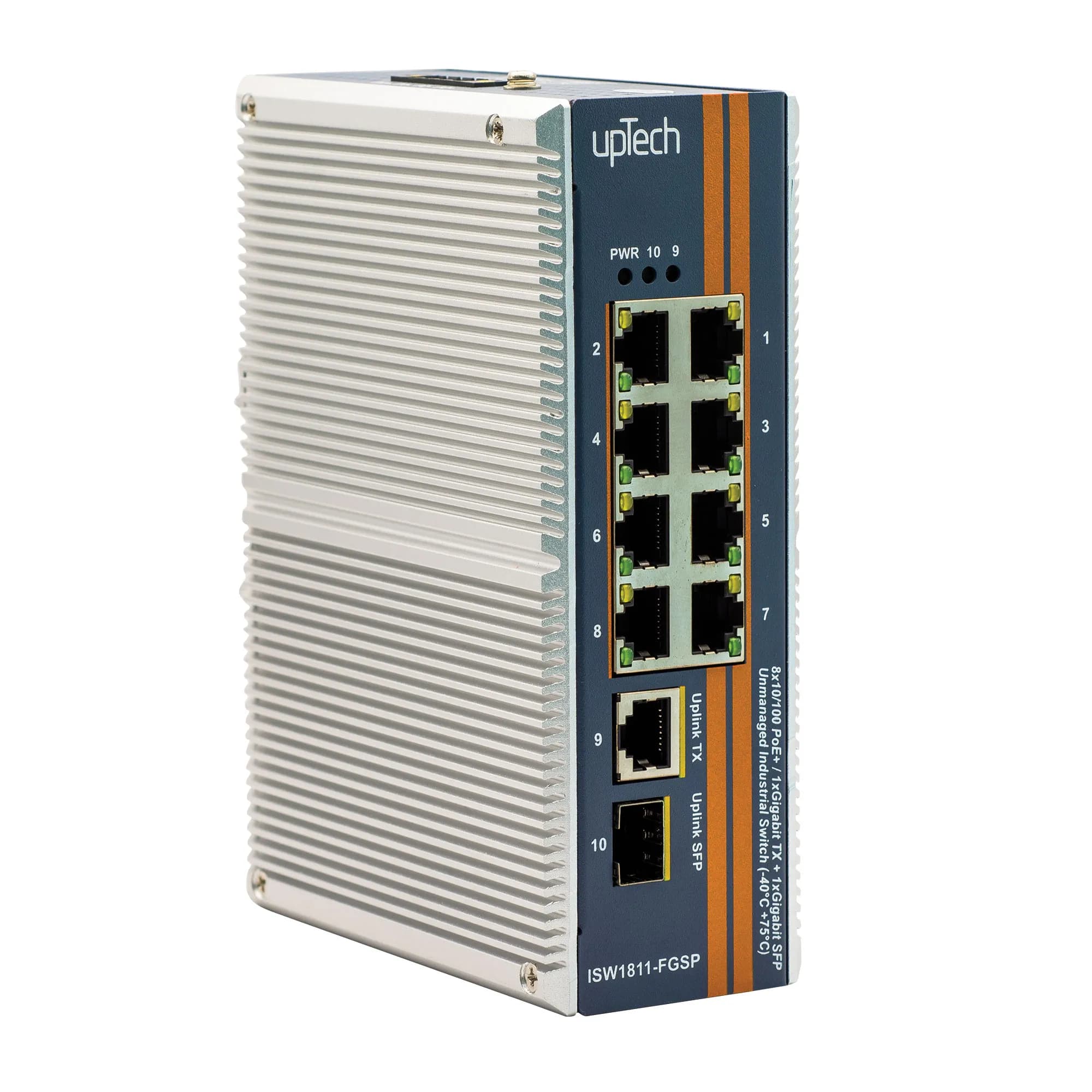 8 Port 10/100Mbps PoE + 1 Port Gigabit TX + 1 Port Gigabit SFP Unmanaged Industrial DIN-Rail Switch 2