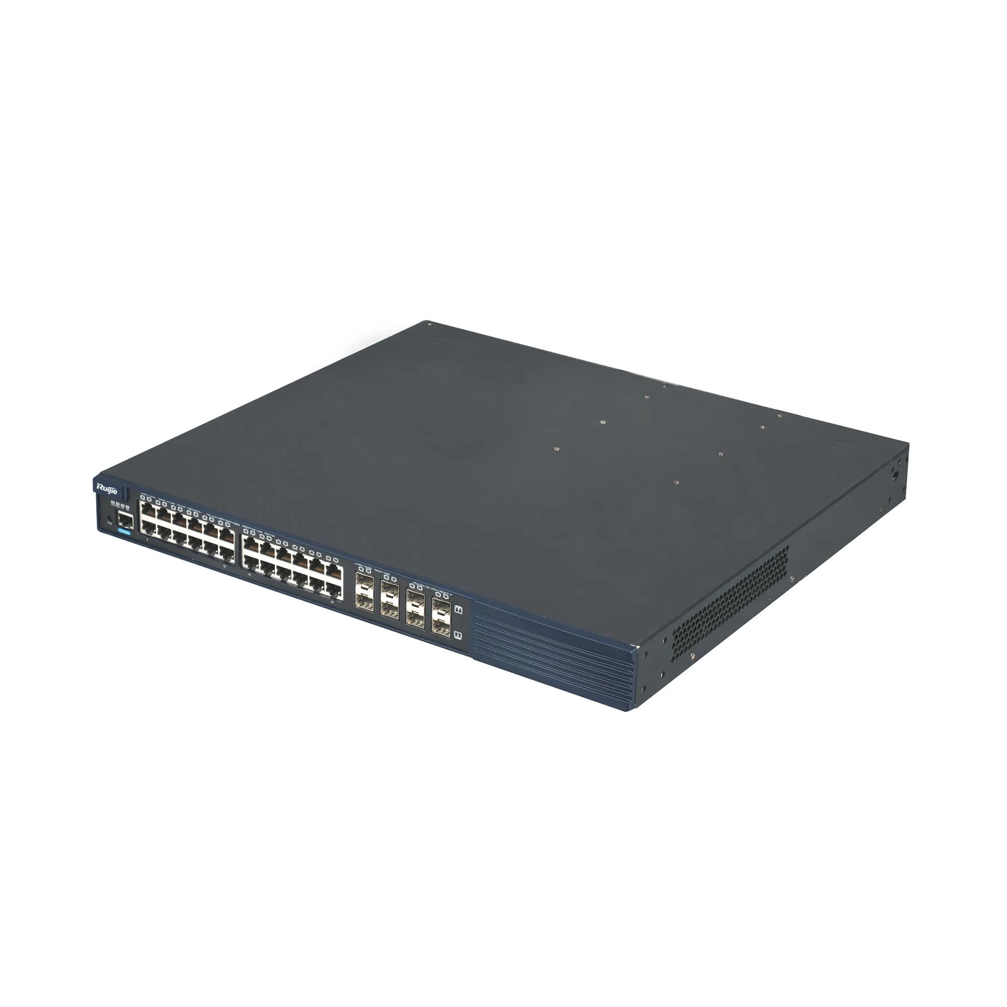 24x10/100/1000Base-T (PoE+) Ports, 8xGE SFP Combo Ports, 2 Power Slots, AC/DC 1