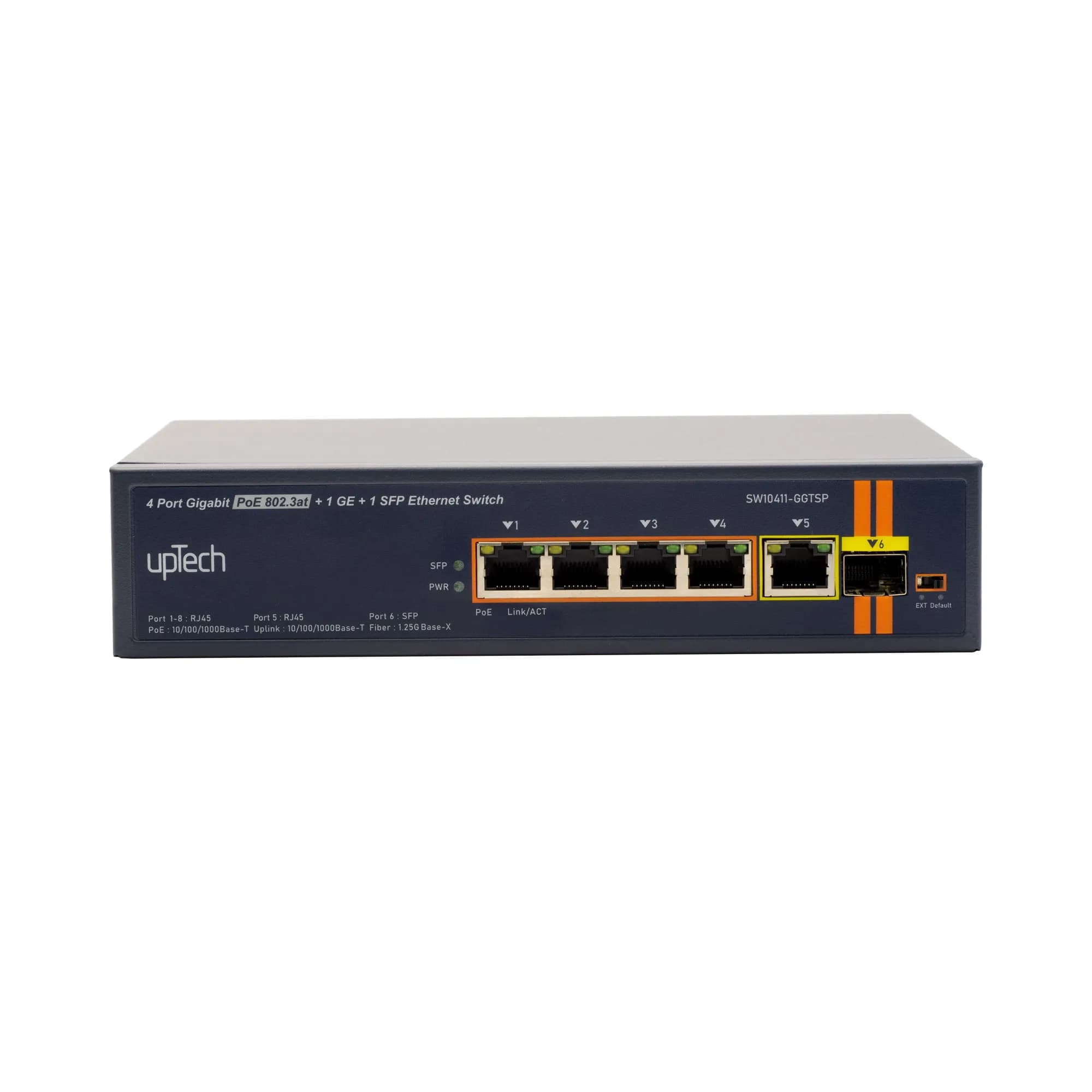 Unmanaged 4x 10/100/1000M PoE + 1x1000Base-T RJ45 + 1 x GE SFP 75W PoE Ethernet Switch 1