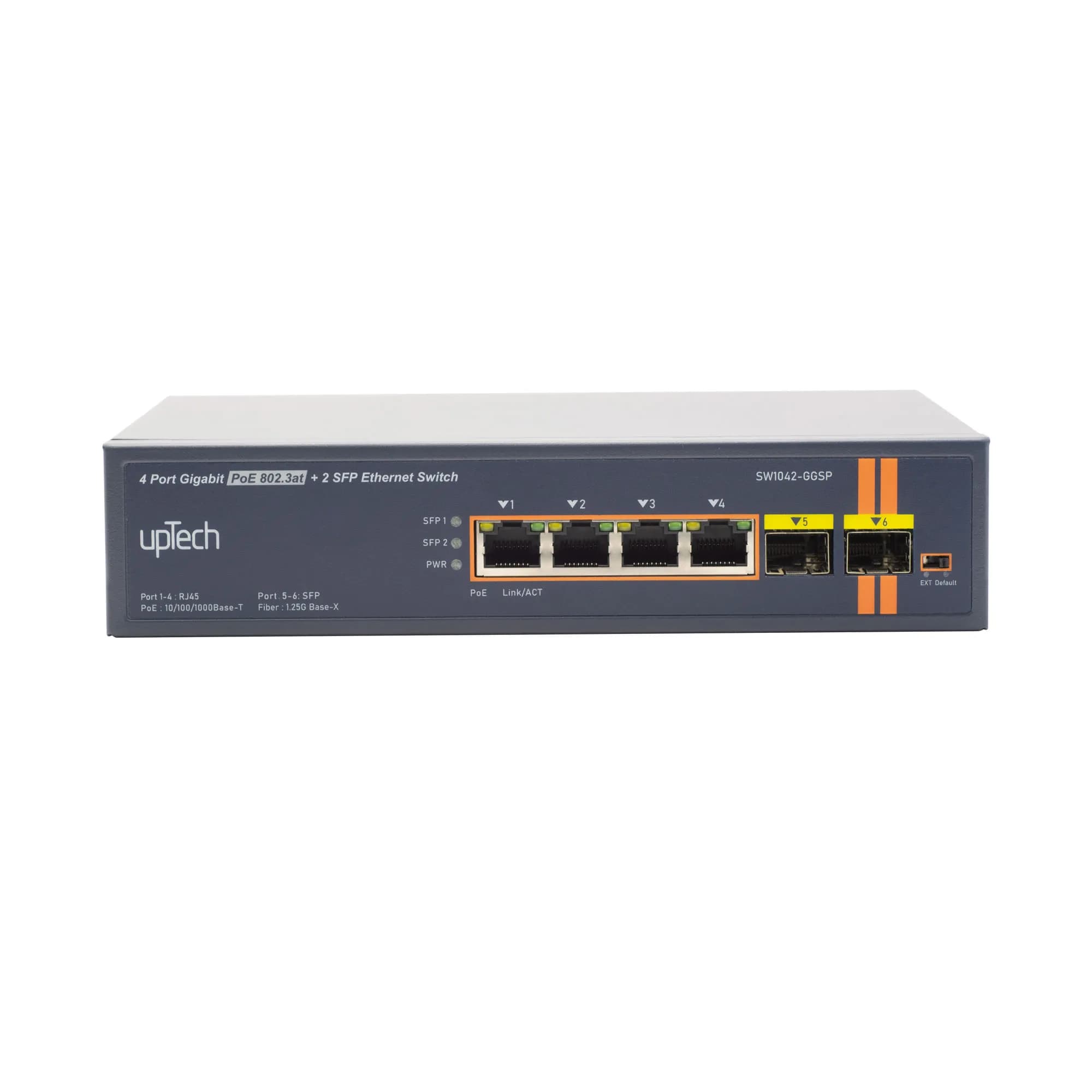 Unmanaged 4x 10/100/1000M PoE RJ45 ports + 2x GE SFP 75W PoE Ethernet Switch