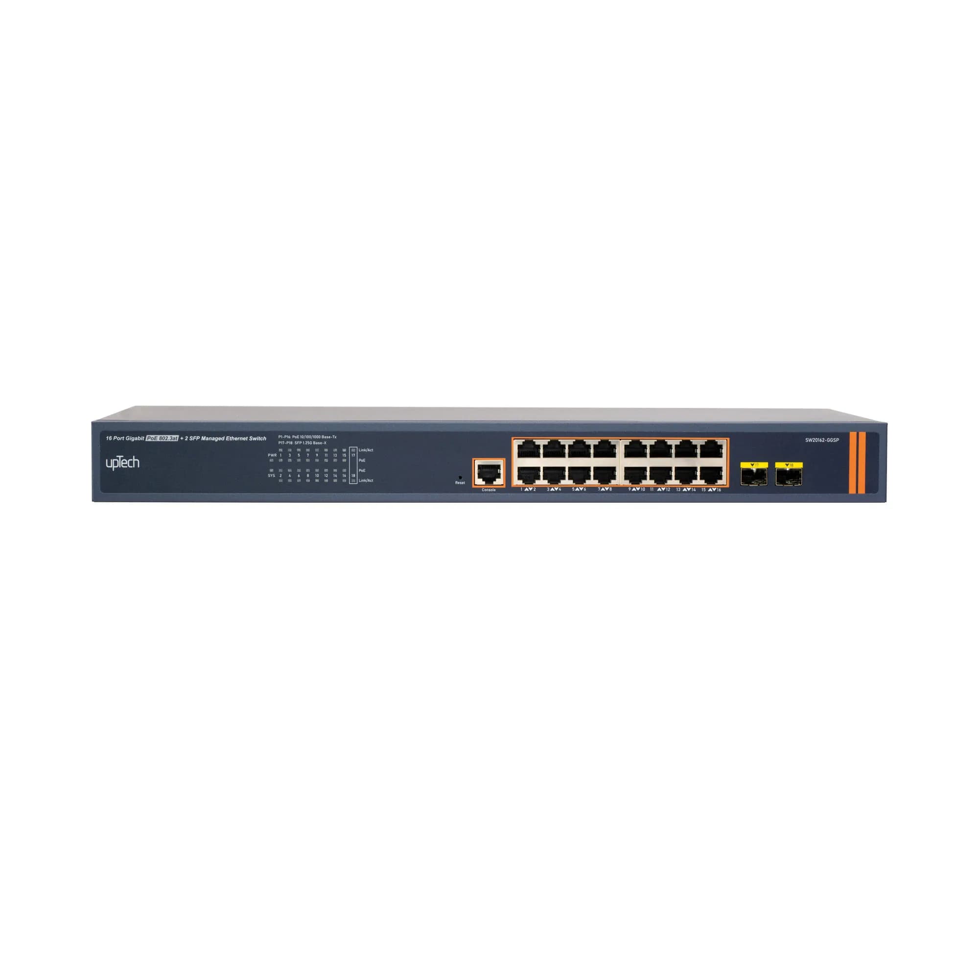 L2+ Managed 16x 10/100/1000M PoE RJ45 ports + 2x GE SFP 250W PoE Ethernet Switch