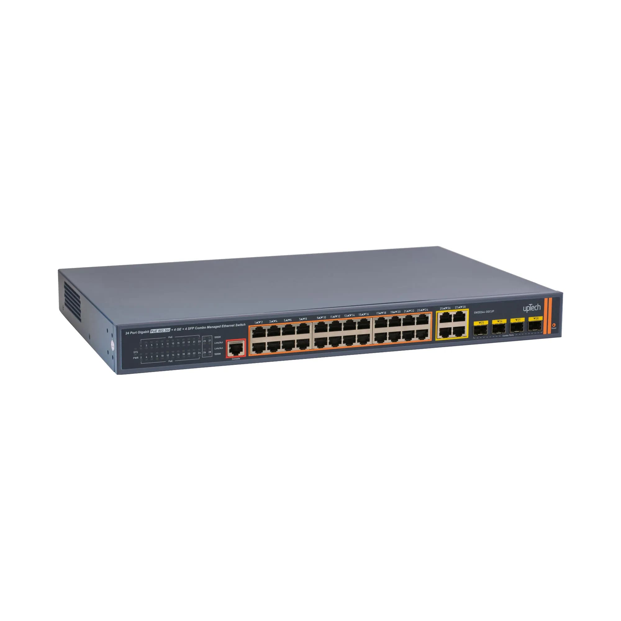 L2+ Managed 24x 10/100/1000M PoE RJ45 ports (1-4 ports 802.3bt) + 4x Gigabit Combo SFP 500W PoE Ethernet Switch 4