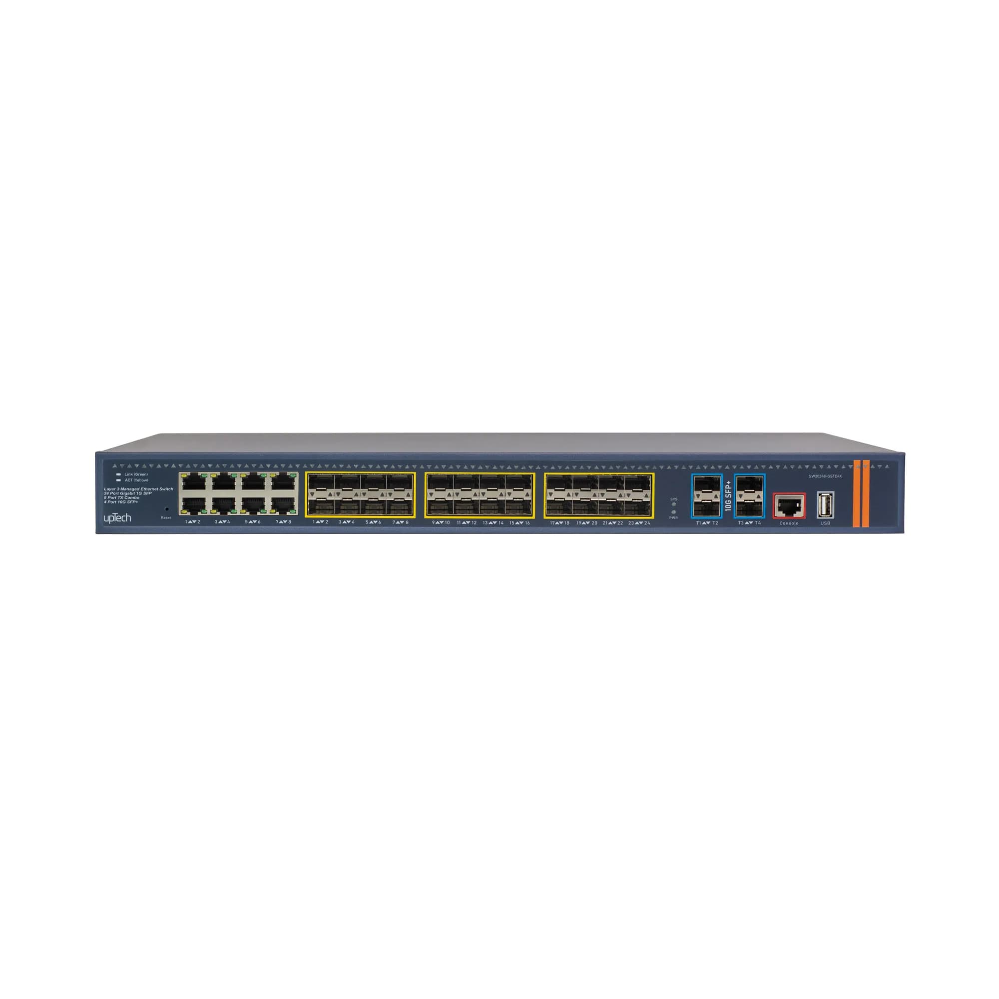 L3 Managed 24x 10/100/1000M SFP + 8x 10/100/1000M RJ45 (Shared) + 4x 10G SFP+ Ethernet Switch