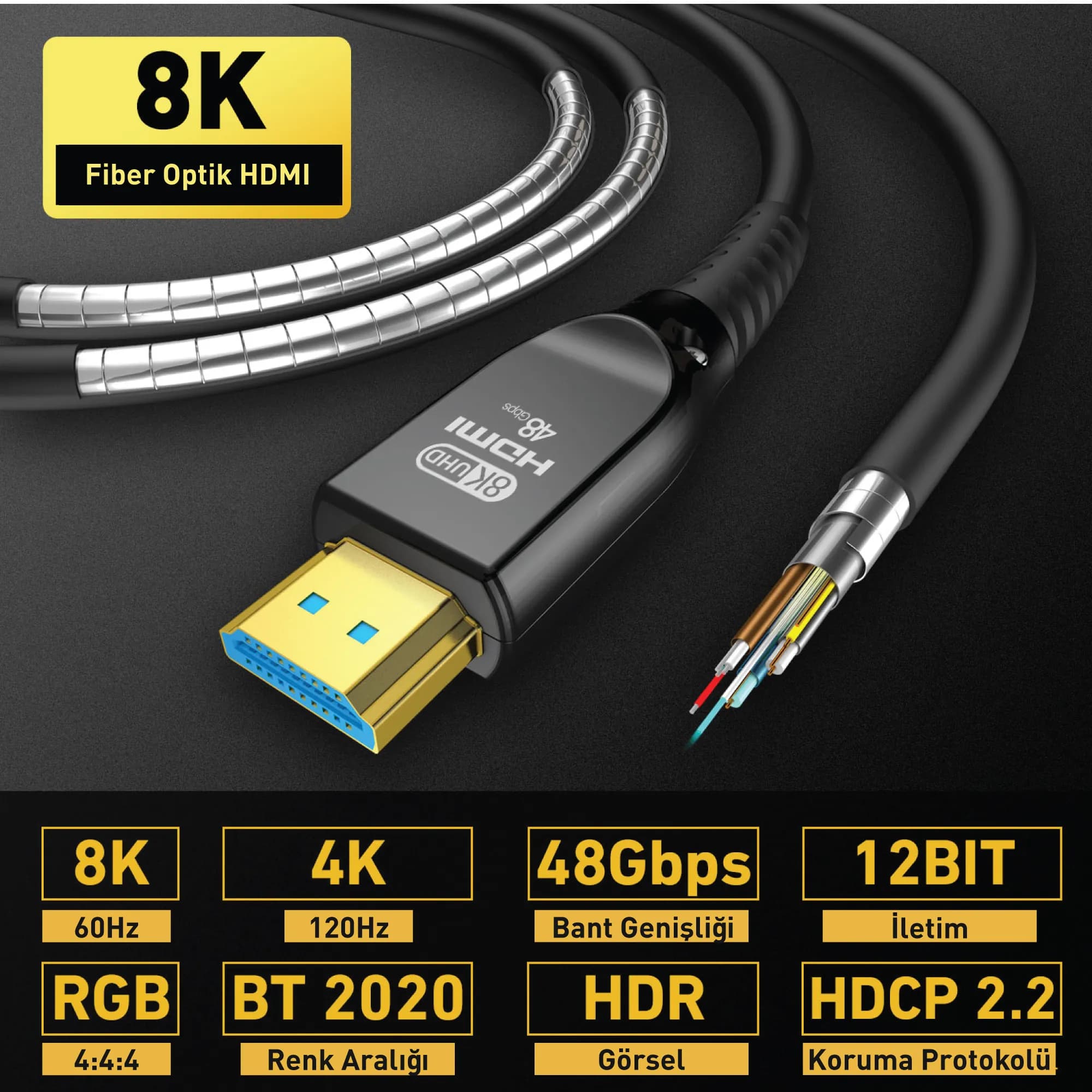 Armored HDMI Hybrid Cable 2.1v 90m - 8K@60Hz/4K@120Hz eARC 5