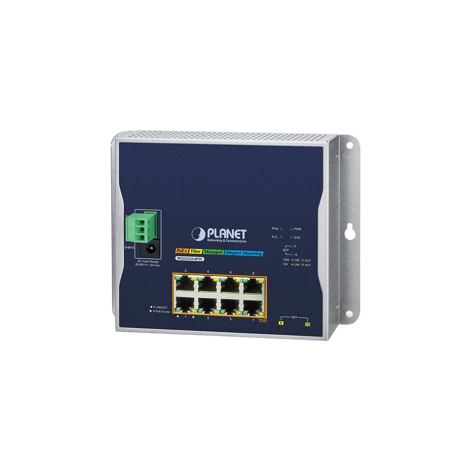Industrial L2+ 8-Port 10/100/1000T 802.3at PoE + 2-Port 100/1000X SFP Wall-mount Managed Switch
