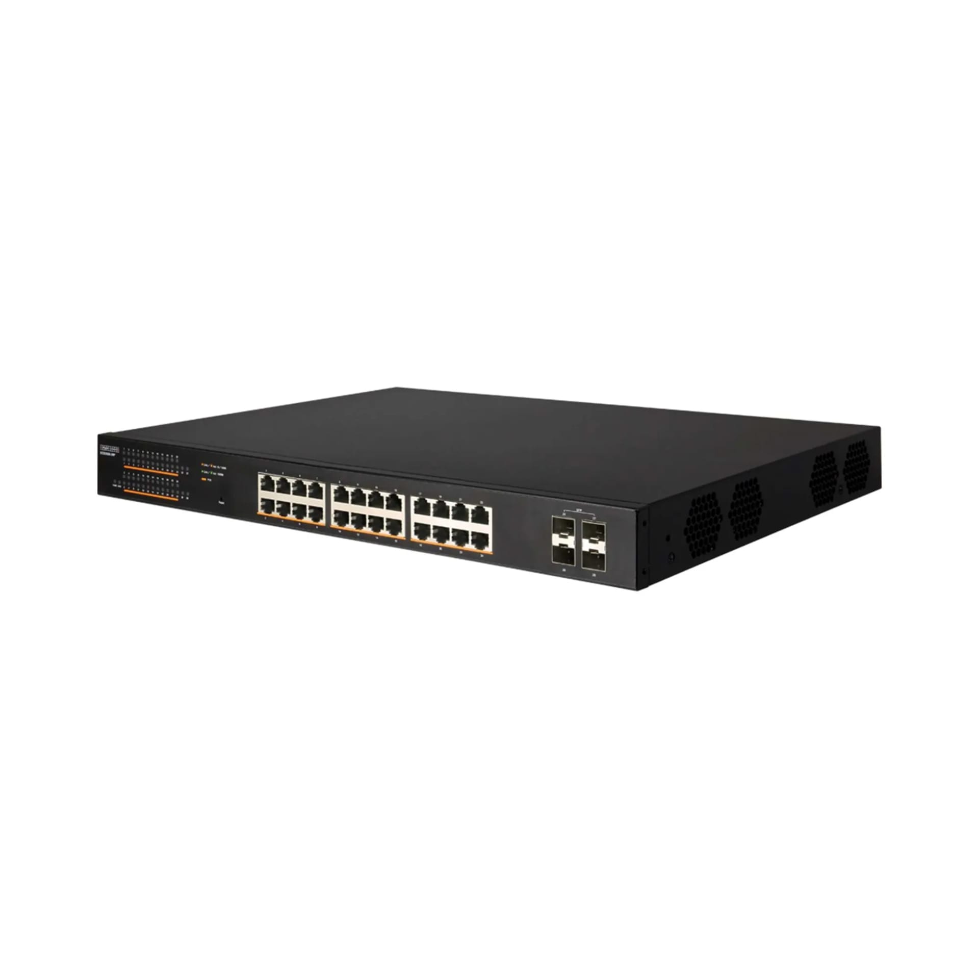 24 ports 10/100/1000Base-T + 4G SFP uplink ports with 24 port PoE (190W)
