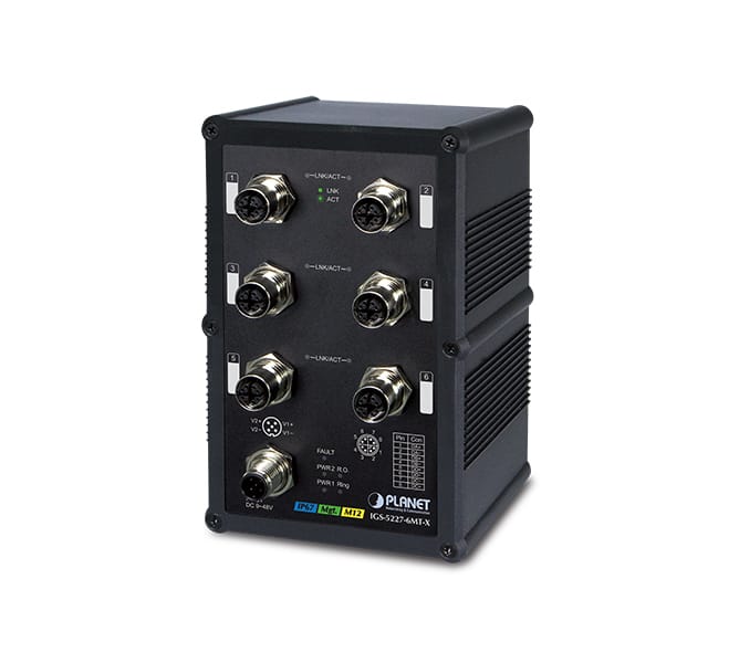 Industrial IP67-rated 6-Port 10/100/1000T M12 Managed Ethernet Switch