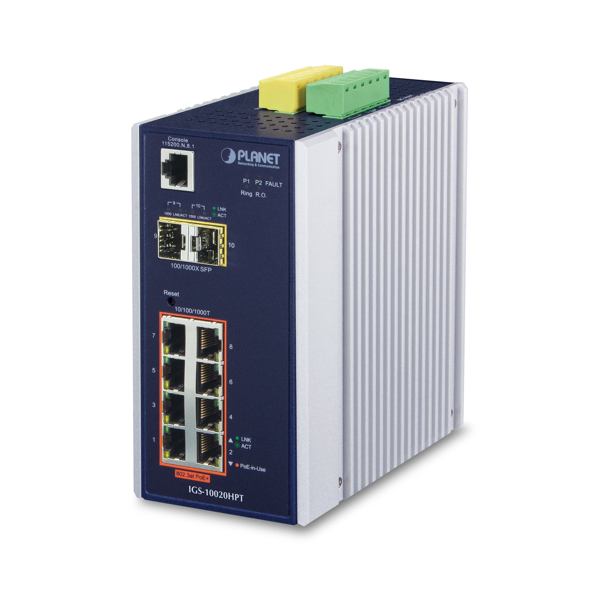Industrial 8-Port 10/100/1000T 802.3at PoE + 2-Port 100/1000X SFP Managed Switch