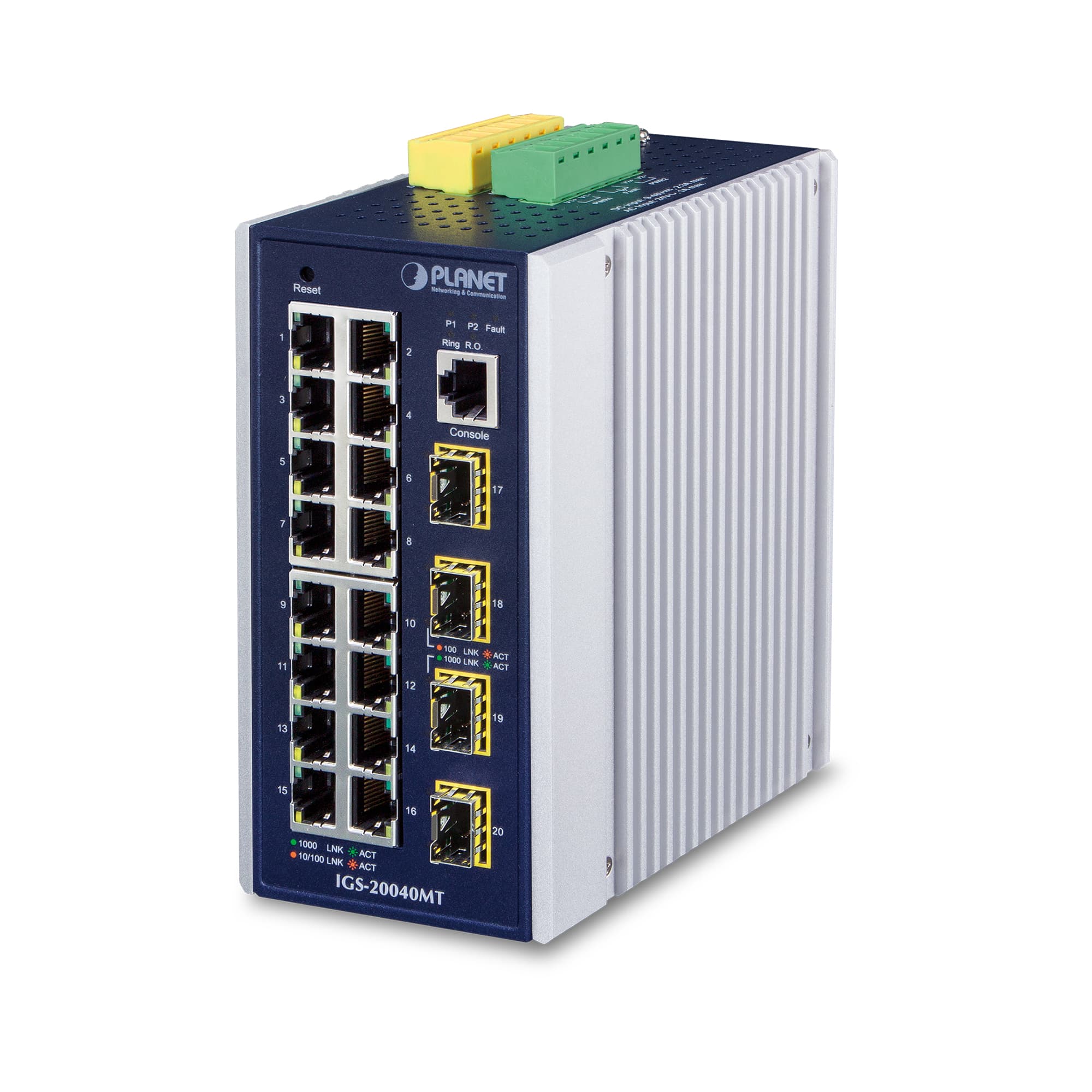 Industrial 16-Port 10/100/1000T + 4 100/1000X SFP Managed Switch (-40~75 Degrees C)