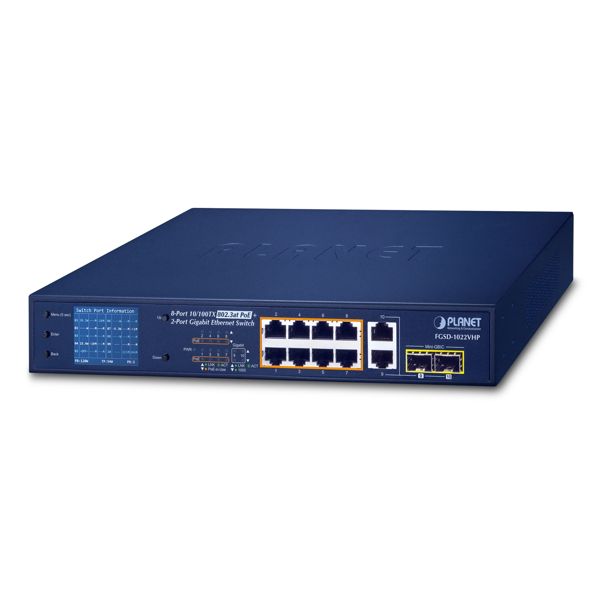 SNMP Yönetilebilir 8-Port 802.3at Yüksek Güç PoE Fast Ethernet Anahtarı + 2-Port Gigabit (200W)