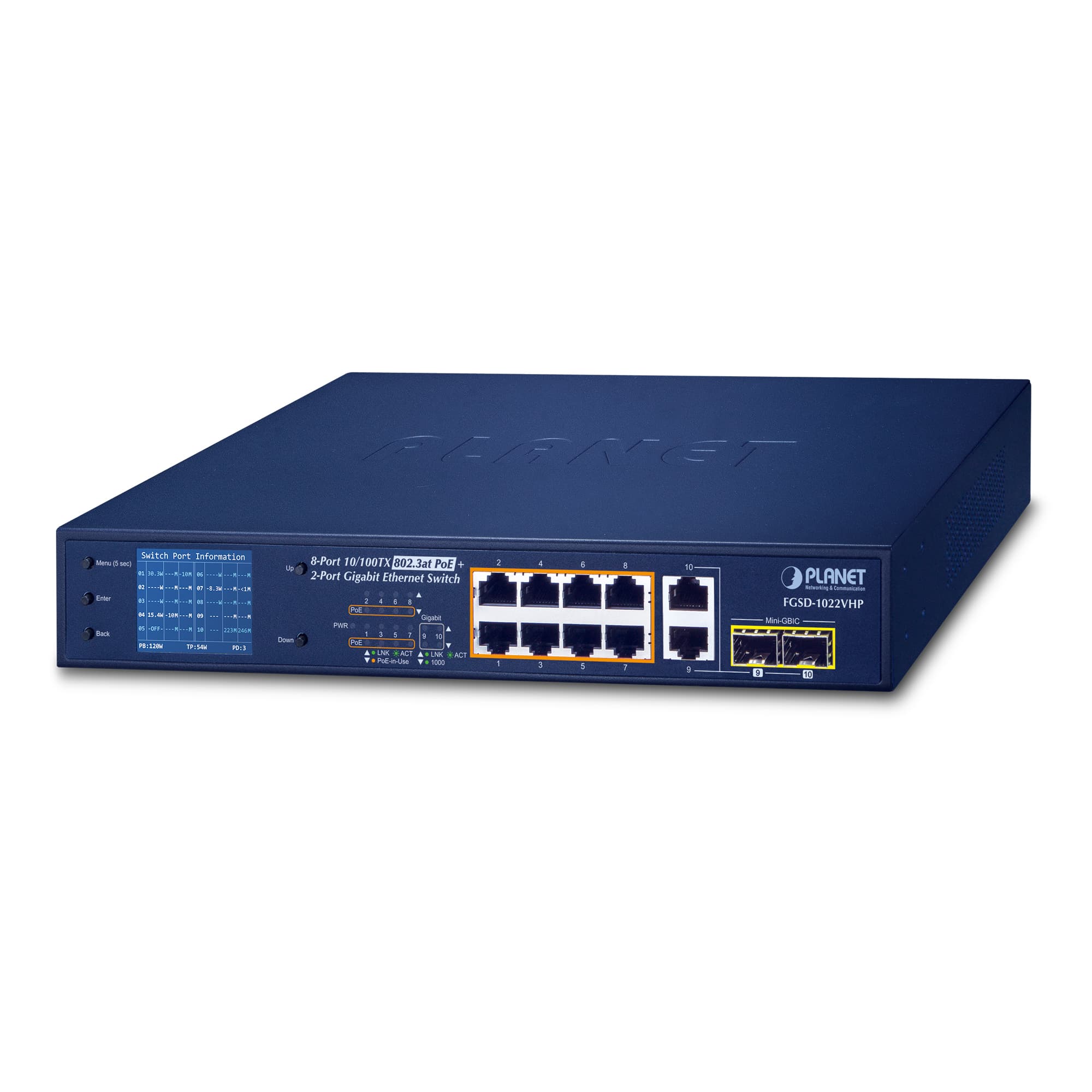 8-Port 802.3af PoE Fast Ethernet Switch + 2-Port Gigabit TP/SFP(200W)