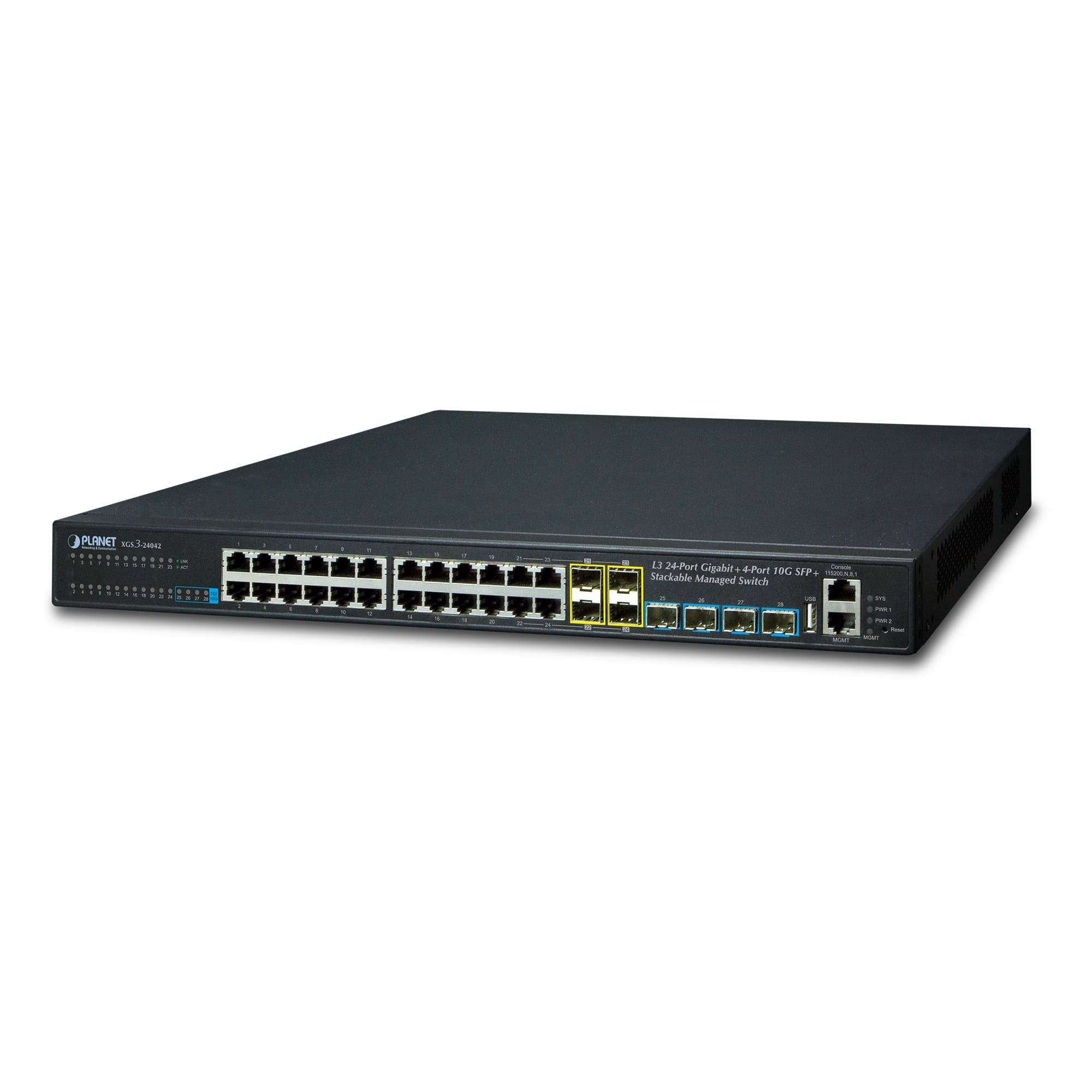 24G TP with 4 Shared 100/1000X SFP, 4 Optional 10G Slots, Layer 3 IPv6 Managed Switch