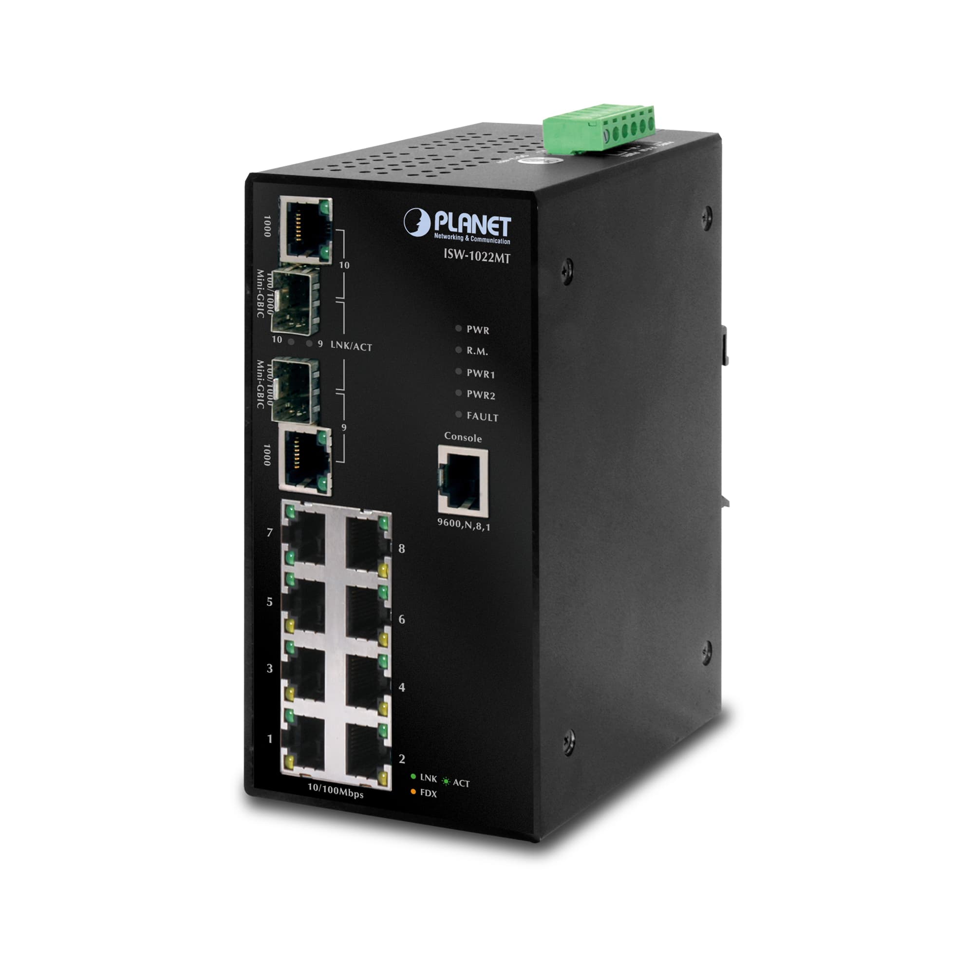 IP30 SNMP 8-Port 10/100Mbps + 2-Port Gigabit Combo Industrial Ethernet Switch (-40 to 75 degree C)