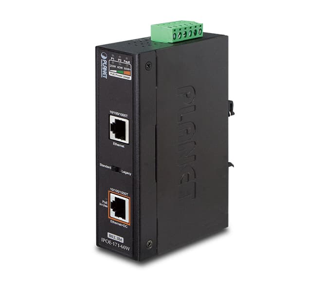 Industrial Single-Port 10/100/1000Mbps 802.3bt PoE Injector