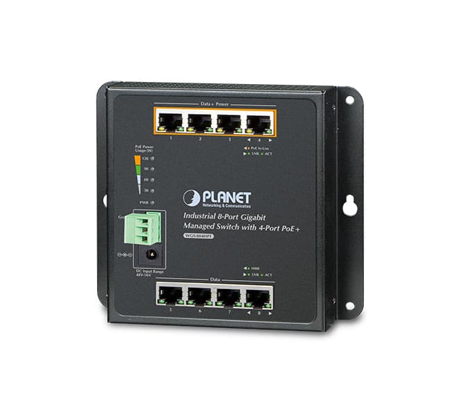 Industrial 8-Port 10/100/1000T Wall-mount Managed Switch with 4-Port PoE+ (-40~75 degrees C)