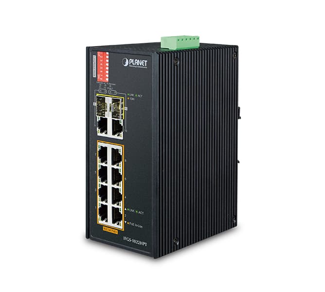 Industrial 8-Port 10/100TX 802.3at PoE + 2-Port Gigabit TP/SFP Combo Ethernet Switch (-40~75 degrees C