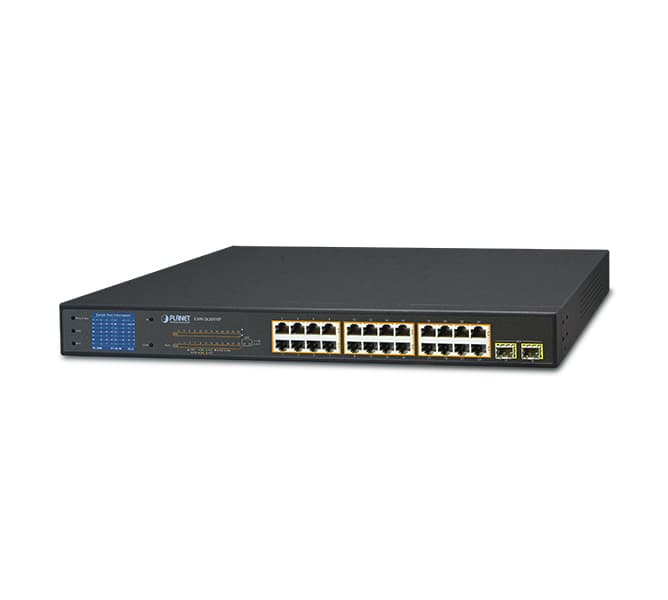 24-Port 10/100/1000T 802.3at PoE + 2-Port Gigabit SFP Ethernet Switch with LCD PoE Monitor (300W)