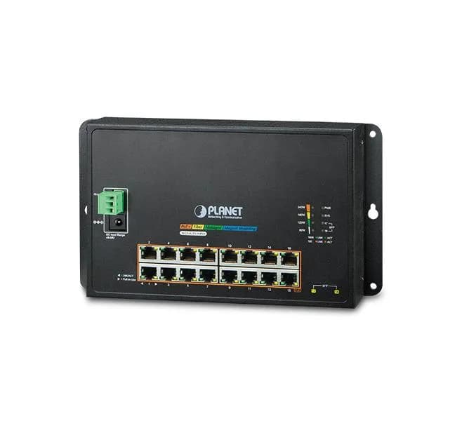 IP40, IPv6/IPv4, 16-Port 1000T 802.3at PoE + 2-Port 100/1000X SFP Wall-mount Managed Ethernet Switch (-10 to 60 C, dual power input on 48-56VDC termin