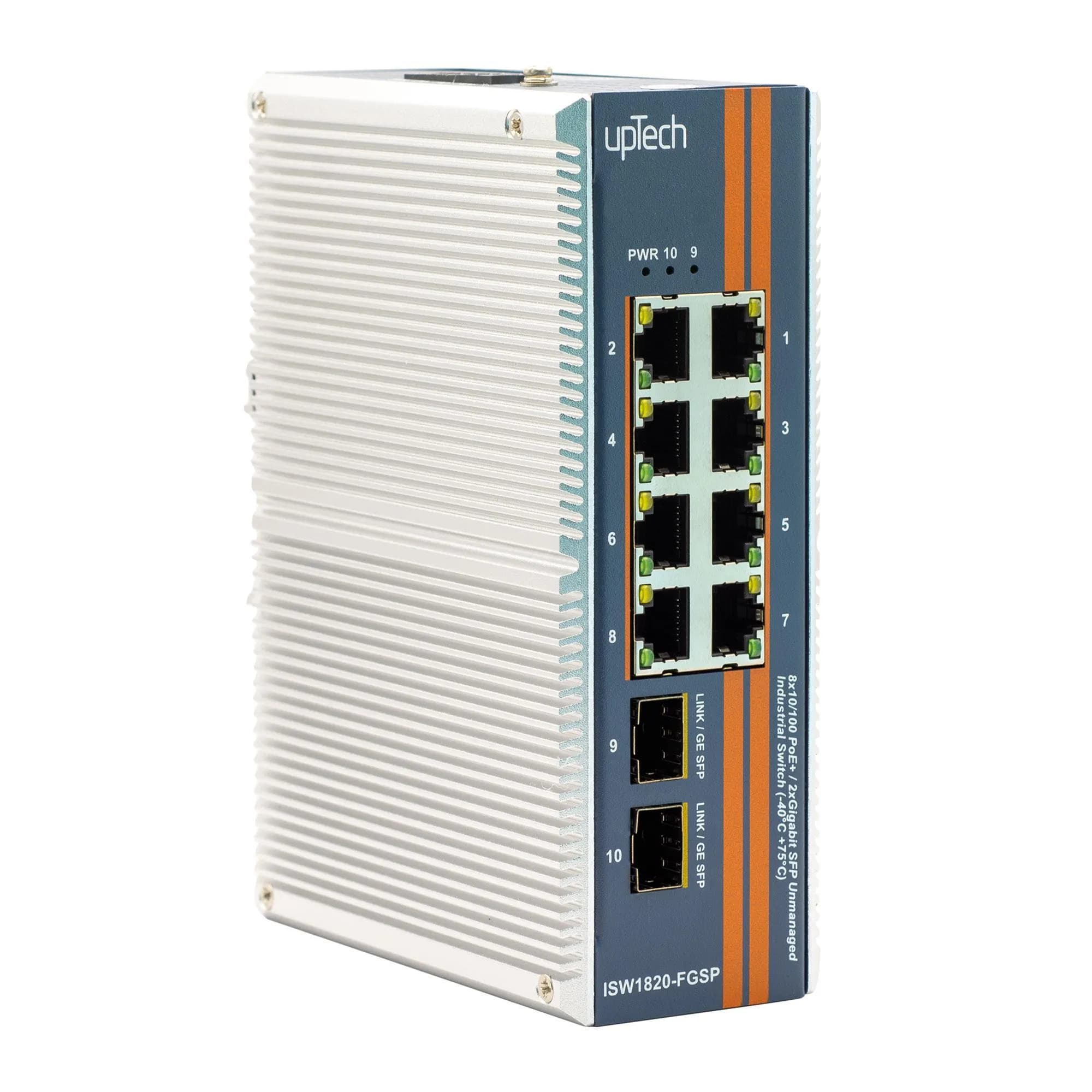 8 Portlu 10/100Mbps PoE + 2 Port Gigabit SFP Yönetilemeyen Endüstriyel DIN-Rail Switch