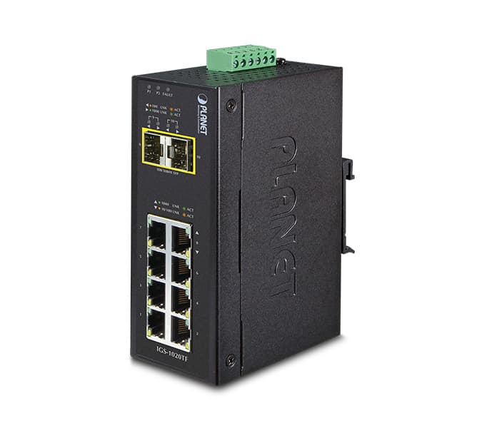 Industrial 8-Port 10/100/1000T + 2 1000X SFP Ethernet Switch (-40~75 degrees C)