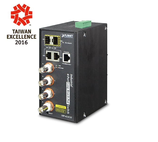 Industrial 4-port Coax + 2-port 10/100/1000T + 2-port 100/1000X SFP Long Reach PoE over Coaxial Managed Switch