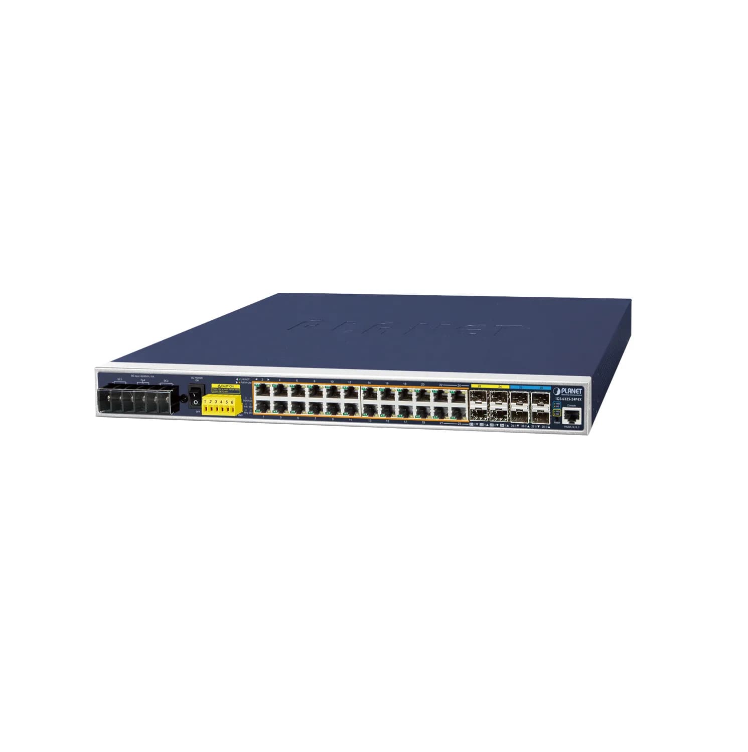 IP30 19" Rack Mountable Industrial L3 Managed PoE Switch, 24-Port 10/100/1000T 802.3at PoE + 4-Port 10G SFP+ (-40 to 75 C, dual redundant power input)